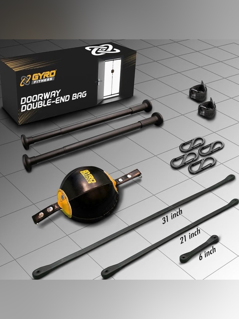 GYRO Fitness Doorway Double-End Bag Punching Bag Set, Black/Yellow NIB